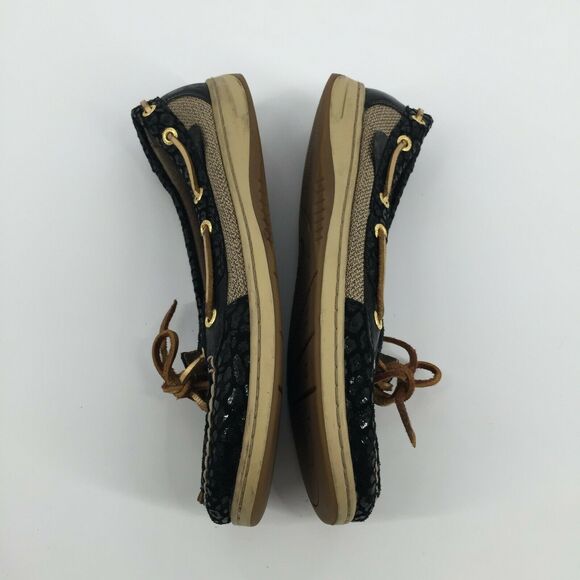 Sperry Top Sider Angelfish Boat Shoes Size 8.5 Black Cheetah Print Gold Loafers - Picture 5 of 8